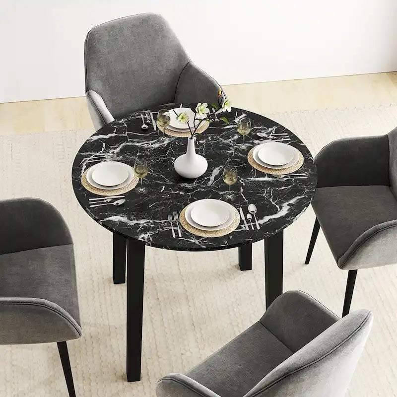 Table de salle à manger ronde 35 avec placage texturé marbre