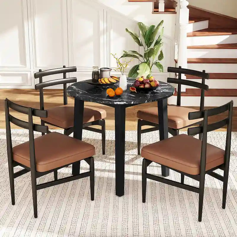 Table de salle à manger ronde 35 avec placage texturé marbre