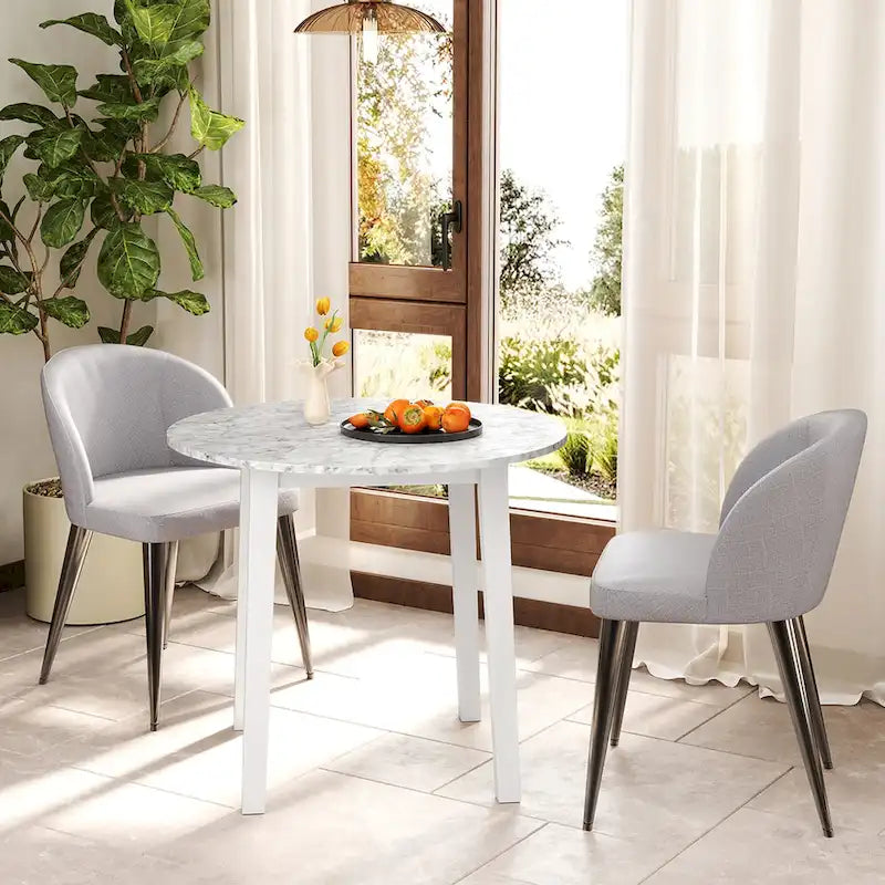 Table de salle à manger ronde 35 avec placage texturé marbre