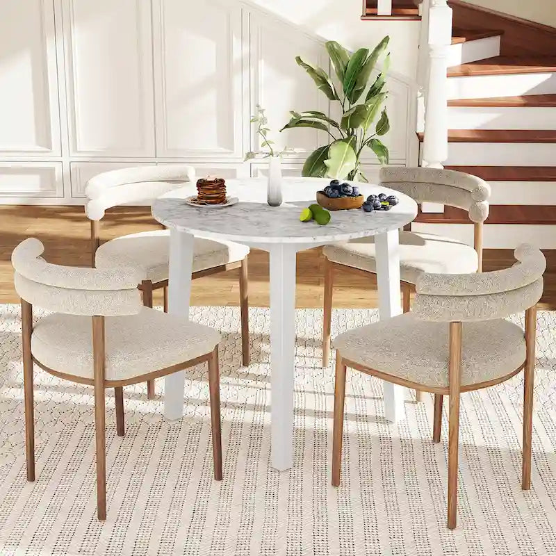 Table de salle à manger ronde 35 avec placage texturé marbre