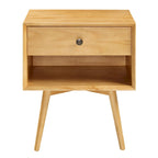 Table de chevet en bois massif à 1 tiroir et 1 étagère, style Mid-Century