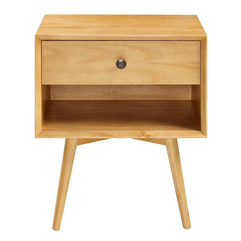 Table de chevet en bois massif à 1 tiroir et 1 étagère, style Mid-Century