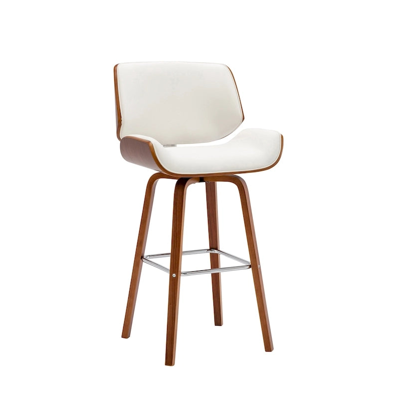 Tabouret de comptoir pivotant, en similicuir, pieds en bois avec repose-pieds