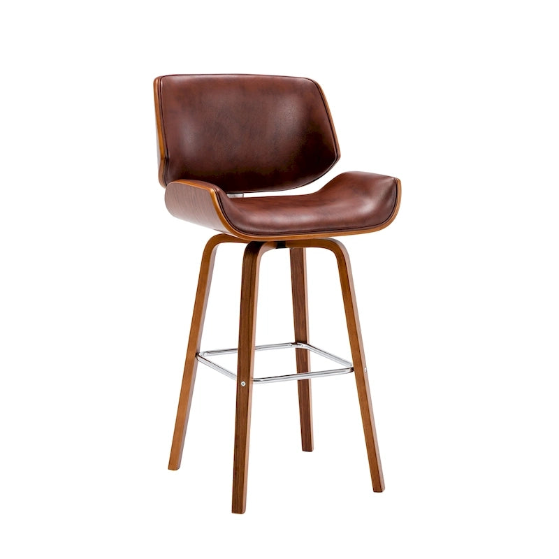 Tabouret de comptoir pivotant, en similicuir, pieds en bois avec repose-pieds