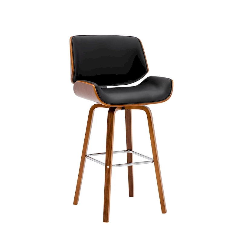 Tabouret de comptoir pivotant, en similicuir, pieds en bois avec repose-pieds