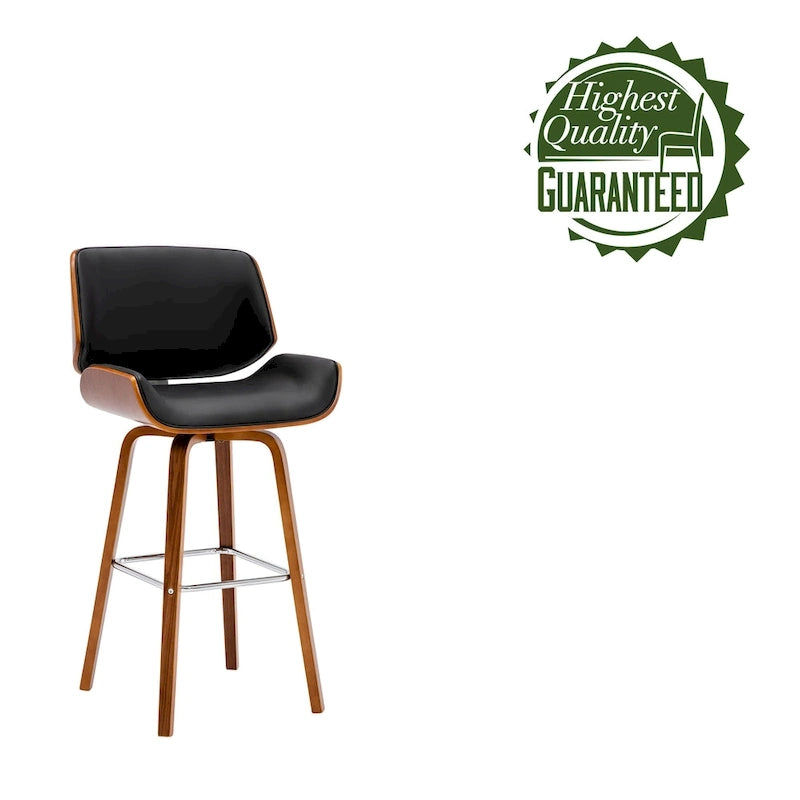Tabouret de comptoir pivotant, en similicuir, pieds en bois avec repose-pieds