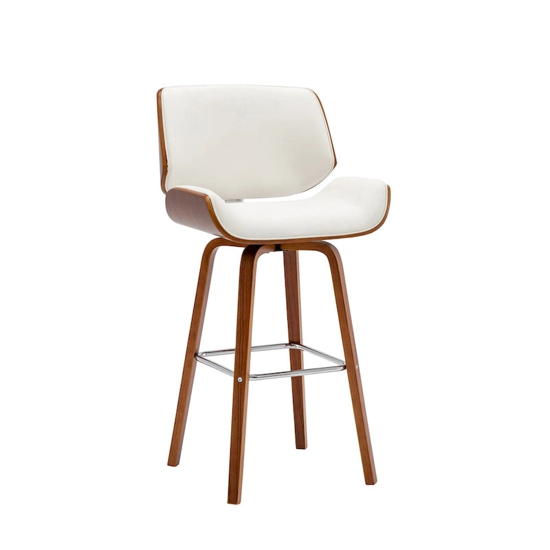 Tabouret de comptoir pivotant, en similicuir, pieds en bois avec repose-pieds