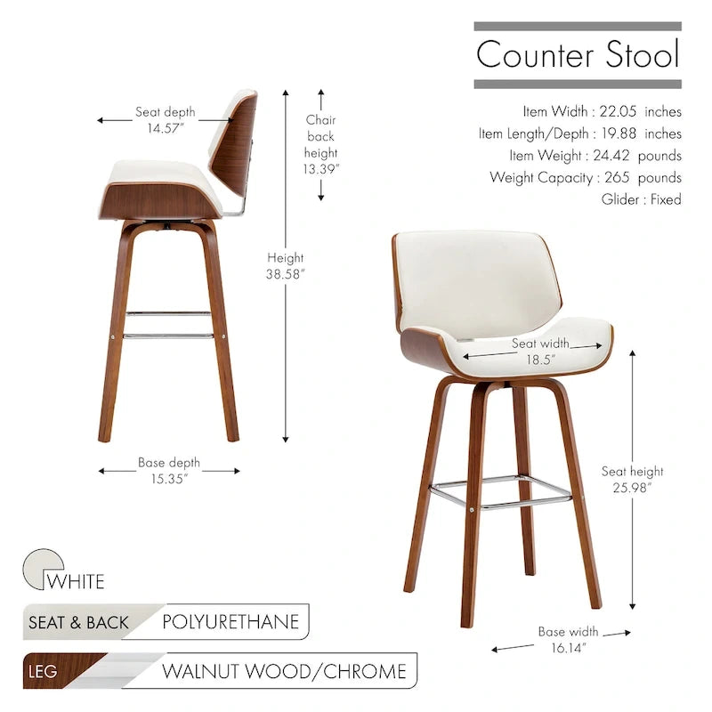 Tabouret de comptoir pivotant, en similicuir, pieds en bois avec repose-pieds