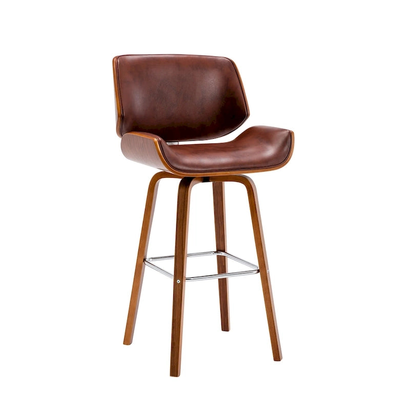 Tabouret de comptoir pivotant, en similicuir, pieds en bois avec repose-pieds