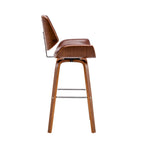 Tabouret de comptoir pivotant, en similicuir, pieds en bois avec repose-pieds