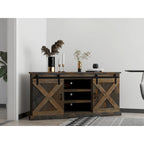 Meuble TV d'angle de 66 pouces, style ferme, pour téléviseurs jusqu'à 80 pouces, aucun assemblage requis, finition bois de grange