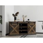 Meuble TV d'angle de 66 pouces, style ferme, pour téléviseurs jusqu'à 80 pouces, aucun assemblage requis, finition bois de grange