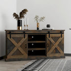 Meuble TV d'angle de 66 pouces, style ferme, pour téléviseurs jusqu'à 80 pouces, aucun assemblage requis, finition bois de grange