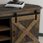 Meuble TV d'angle de 66 pouces, style ferme, pour téléviseurs jusqu'à 80 pouces, aucun assemblage requis, finition bois de grange