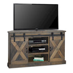 Meuble TV d'angle de 66 pouces, style ferme, pour téléviseurs jusqu'à 80 pouces, aucun assemblage requis, finition bois de grange