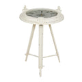 Table d'appoint en métal sur le thème de la boussole — Dotée d'une horloge intégrée et d'un plateau en verre transparent (Disponible en blanc ou en noir)