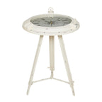 Table d'appoint en métal sur le thème de la boussole — Dotée d'une horloge intégrée et d'un plateau en verre transparent (Disponible en blanc ou en noir)