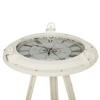 Table d'appoint en métal sur le thème de la boussole — Dotée d'une horloge intégrée et d'un plateau en verre transparent (Disponible en blanc ou en noir)