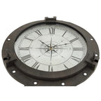 Table d'appoint en métal sur le thème de la boussole — Dotée d'une horloge intégrée et d'un plateau en verre transparent (Disponible en blanc ou en noir)