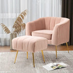 Fauteuil d'appoint moderne en velours avec pouf et accoudoirs ronds