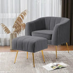 Fauteuil d'appoint moderne en velours avec pouf et accoudoirs ronds