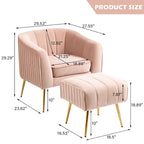 Fauteuil d'appoint moderne en velours avec pouf et accoudoirs ronds