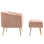 Fauteuil d'appoint moderne en velours avec pouf et accoudoirs ronds