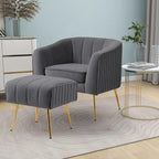Fauteuil d'appoint moderne en velours avec pouf et accoudoirs ronds
