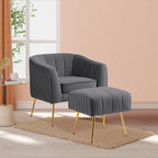 Fauteuil d'appoint moderne en velours avec pouf et accoudoirs ronds