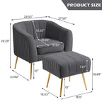 Fauteuil d'appoint moderne en velours avec pouf et accoudoirs ronds