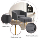 Fauteuil d'appoint moderne en velours avec pouf et accoudoirs ronds