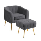 Fauteuil d'appoint moderne en velours avec pouf et accoudoirs ronds