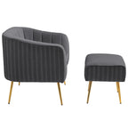Fauteuil d'appoint moderne en velours avec pouf et accoudoirs ronds