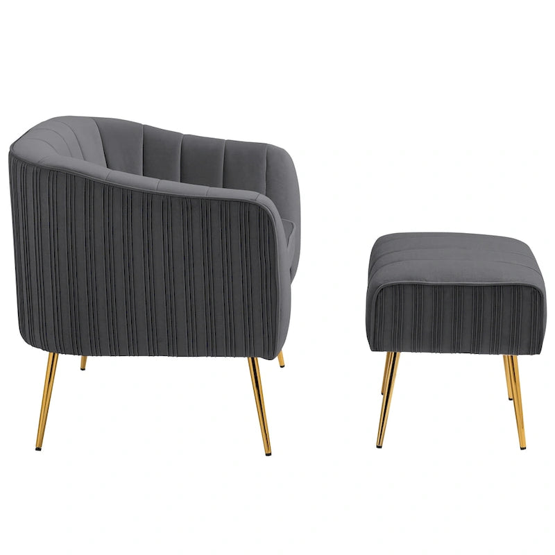 Fauteuil d'appoint moderne en velours avec pouf et accoudoirs ronds