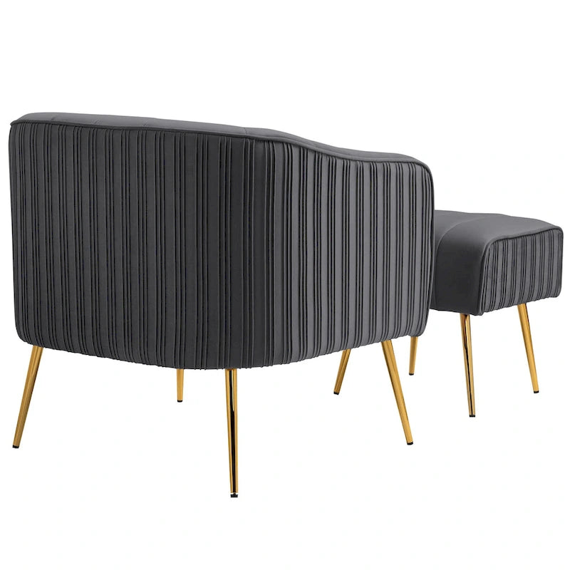 Fauteuil d'appoint moderne en velours avec pouf et accoudoirs ronds