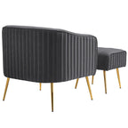 Fauteuil d'appoint moderne en velours avec pouf et accoudoirs ronds