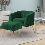 Fauteuil d'appoint moderne en velours avec pouf et accoudoirs ronds