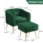 Fauteuil d'appoint moderne en velours avec pouf et accoudoirs ronds