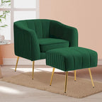 Fauteuil d'appoint moderne en velours avec pouf et accoudoirs ronds