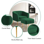 Fauteuil d'appoint moderne en velours avec pouf et accoudoirs ronds