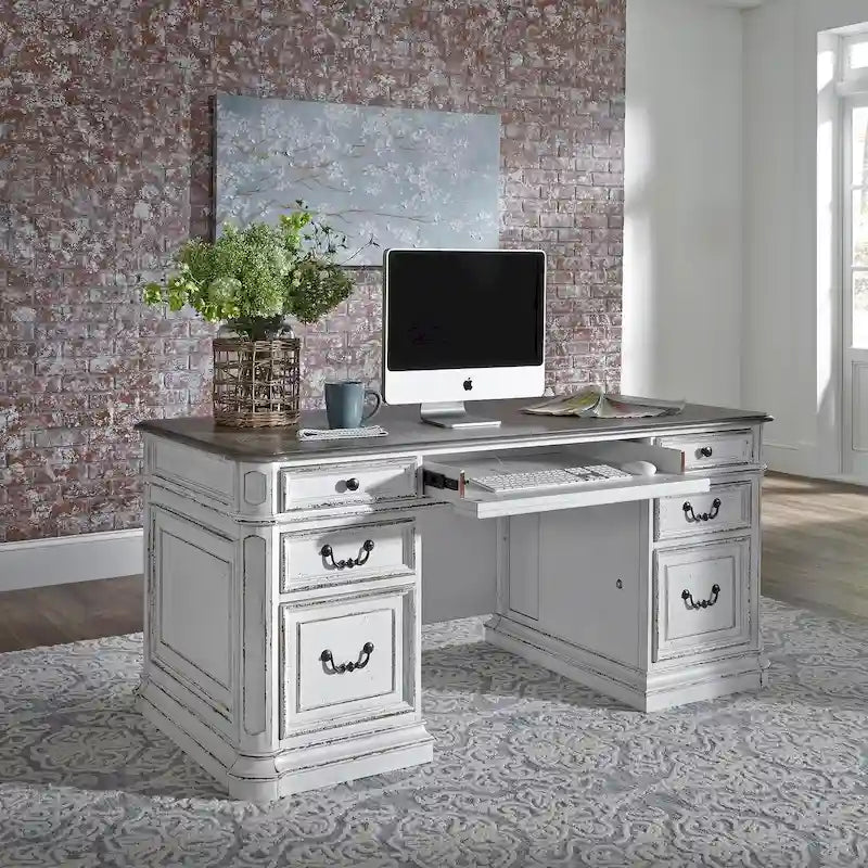 Bureau écorce patinée blanc antique Estate