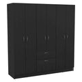 Armoire six portes, sept étagères intérieures, un tiroir, une tringle à vêtements