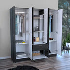 Armoire six portes, sept étagères intérieures, un tiroir, une tringle à vêtements