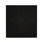 Armoire six portes, sept étagères intérieures, un tiroir, une tringle à vêtements