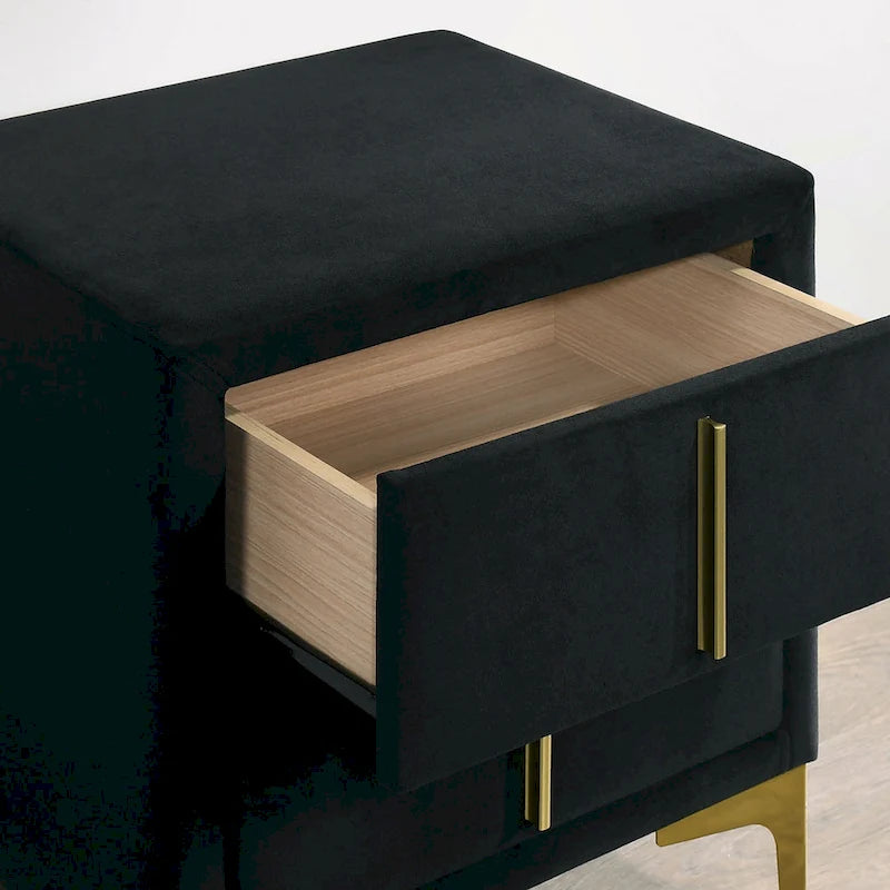 Table de chevet à deux tiroirs recouverte de tissu