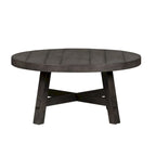 Table Basse Ronde à Pieds Évasés Vieillie Charbon de Bois, Style Ferme Moderne