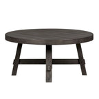 Table Basse Ronde à Pieds Évasés Vieillie Charbon de Bois, Style Ferme Moderne
