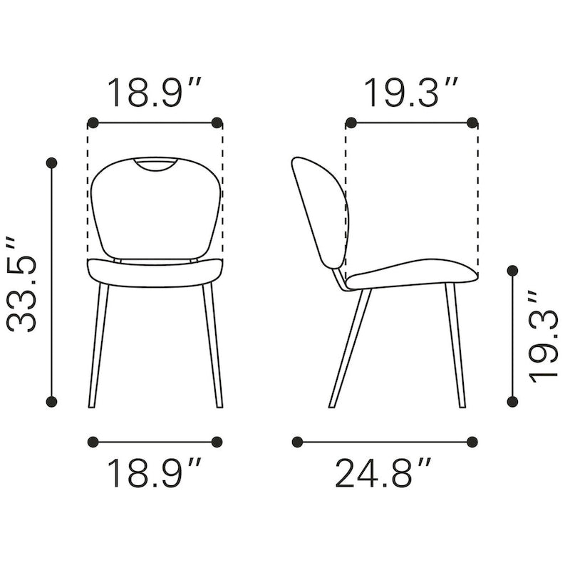 Chaise de salle à manger (lot de 2) - Produit 1 (en po) : 18,9 L x 24,8 P x 33,5 H