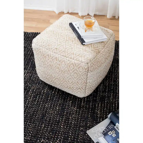 Pouffe ottoman carré marron de 55 cm – Repose-pieds artisanal pour salons, chambres, crèches et chambres d'enfants
