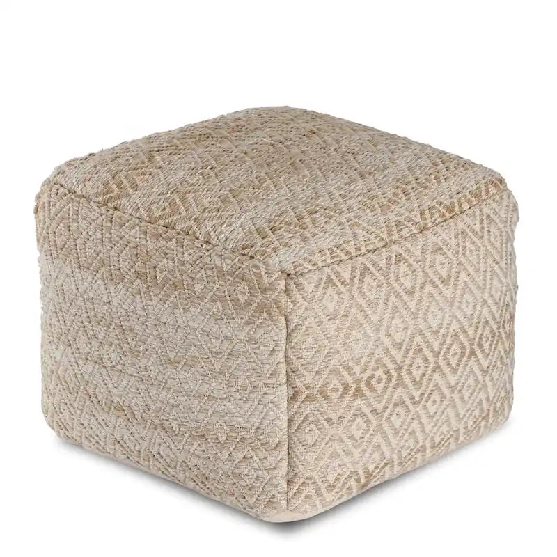 Pouffe ottoman carré marron de 55 cm – Repose-pieds artisanal pour salons, chambres, crèches et chambres d'enfants